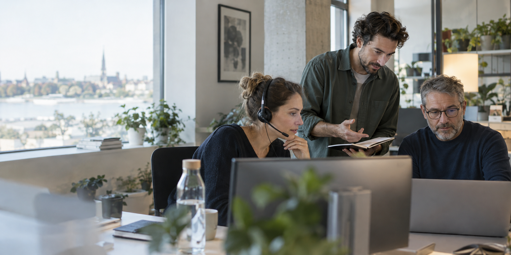 Customer service team collaborating at work